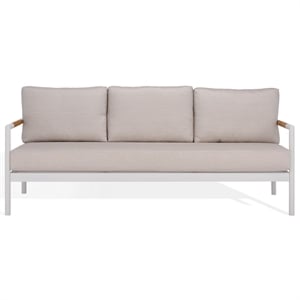 Safavieh Chryssa Aluminum and Wood Patio Sofa in White / Beige