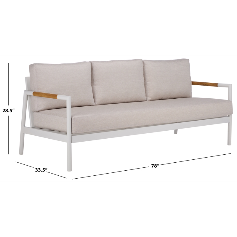 Safavieh Chryssa Aluminum and Wood Patio Sofa in White / Beige