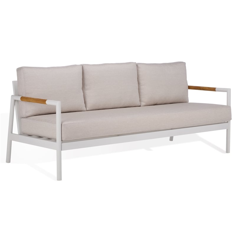 Safavieh Chryssa Aluminum and Wood Patio Sofa in White / Beige