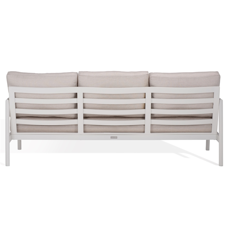 Safavieh Chryssa Aluminum and Wood Patio Sofa in White / Beige