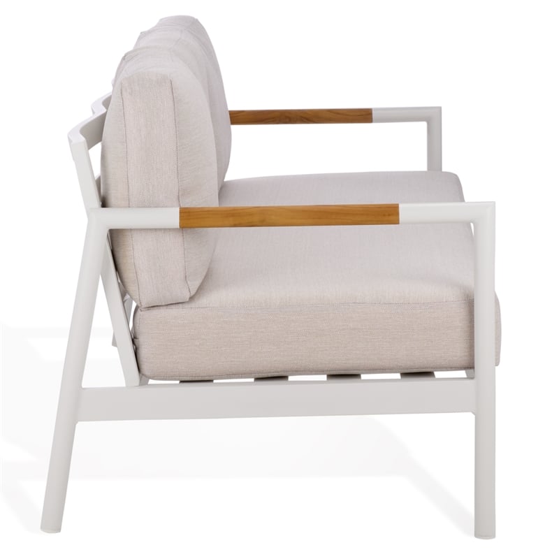 Safavieh Chryssa Aluminum and Wood Patio Sofa in White / Beige