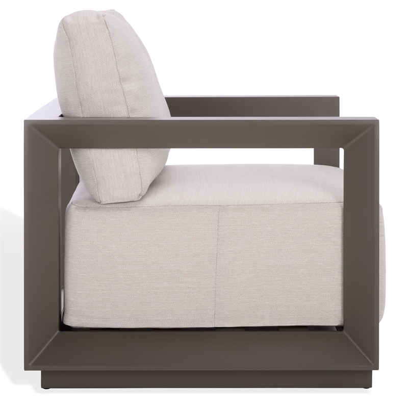 Safavieh Donaldo Aluminum Outdoor Chair in Dark Gray / Beige