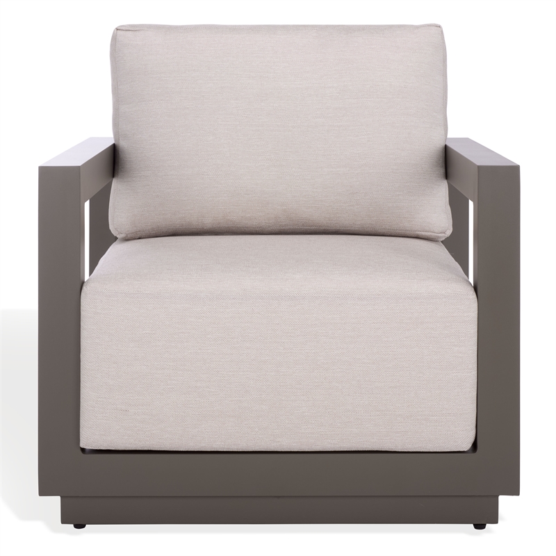 Safavieh Donaldo Aluminum Outdoor Chair in Dark Gray / Beige