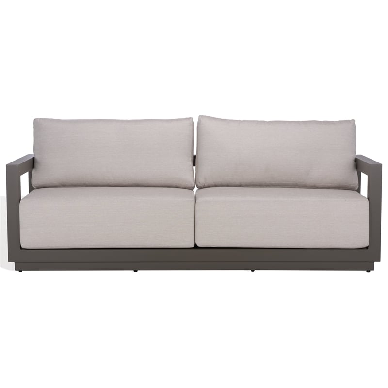 Safavieh Donaldo Aluminum Outdoor Sofa in Dark Gray / Beige
