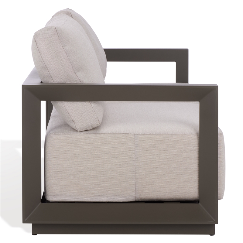 Safavieh Donaldo Aluminum Outdoor Sofa in Dark Gray / Beige