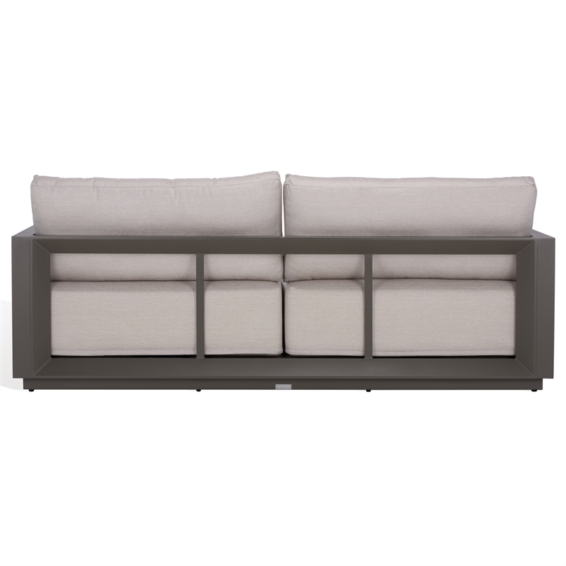 Safavieh Donaldo Aluminum Outdoor Sofa in Dark Gray / Beige