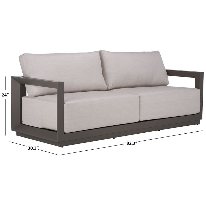Safavieh Donaldo Aluminum Outdoor Sofa in Dark Gray / Beige