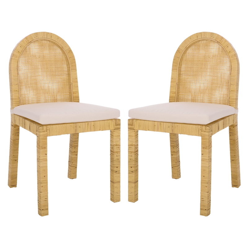 Safavieh Tojo Cane Roundback Wood Dining Chair in Natural / White