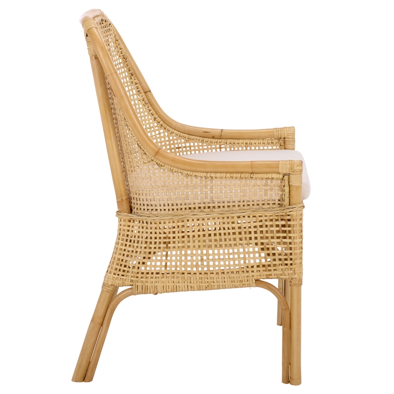 Safavieh Alina Rattan and Fabric Dining Chair w/ Cushion in Natural / White