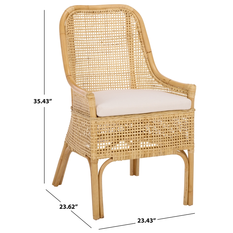 Safavieh Alina Rattan and Fabric Dining Chair w/ Cushion in Natural / White