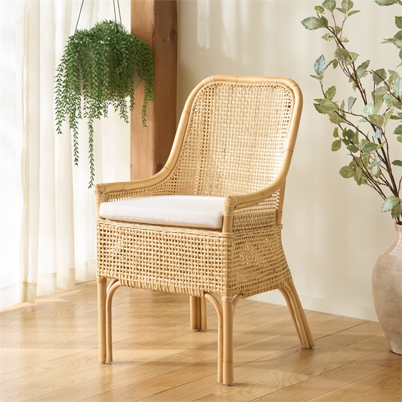 Safavieh Alina Rattan and Fabric Dining Chair w/ Cushion in Natural / White