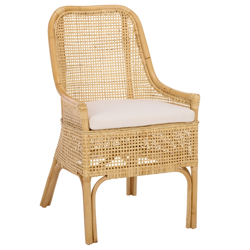 Safavieh Alina Rattan and Fabric Dining Chair w/ Cushion in Natural / White