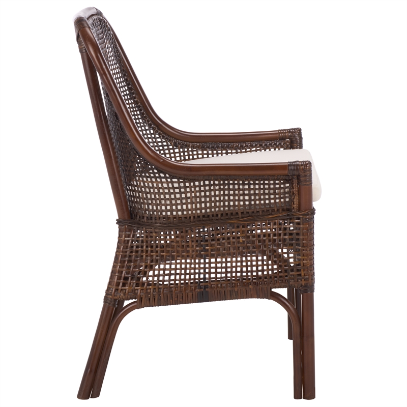 Safavieh Alina Rattan and Fabric Dining Chair w/ Cushion in Brown / White