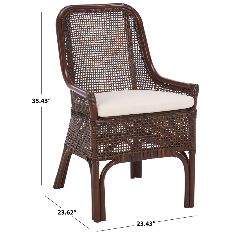 Safavieh Alina Rattan and Fabric Dining Chair w/ Cushion in Brown / White
