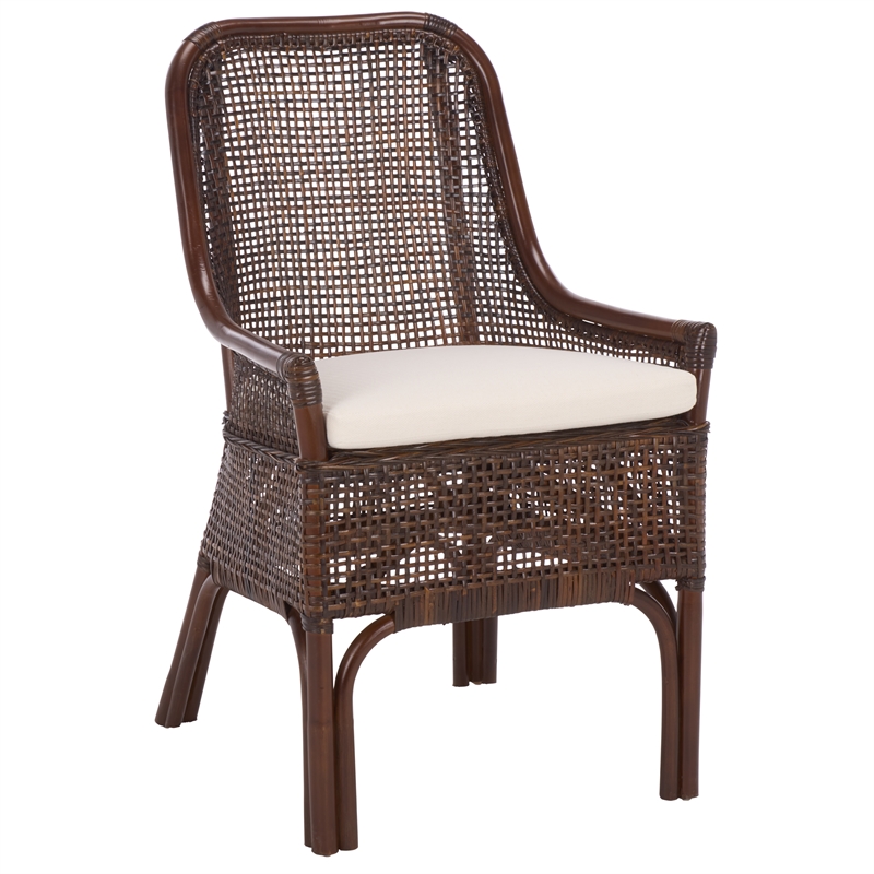Safavieh Alina Rattan and Fabric Dining Chair w/ Cushion in Brown / White