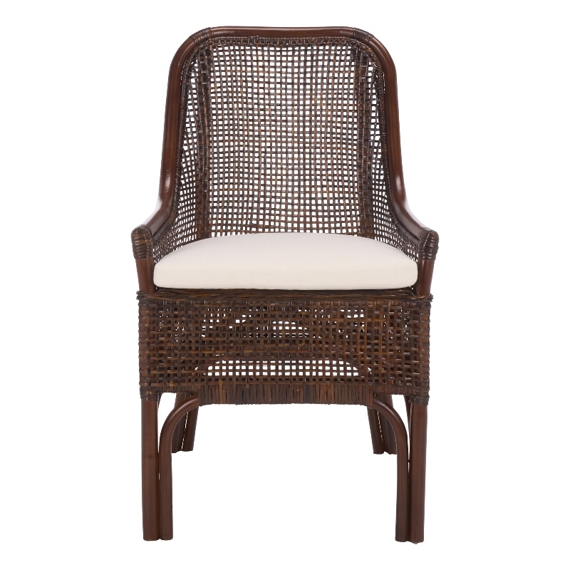 Safavieh Alina Rattan and Fabric Dining Chair w/ Cushion in Brown / White
