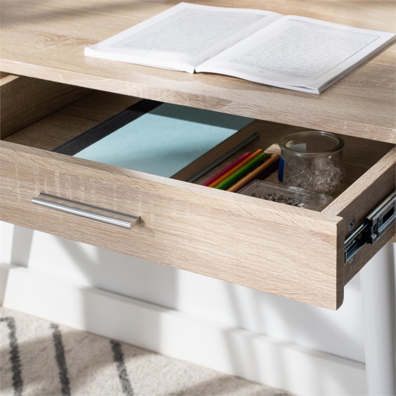 Safavieh Jorja 1 Drawer 1 Shelf Wood and Metal Desk in Natural / White