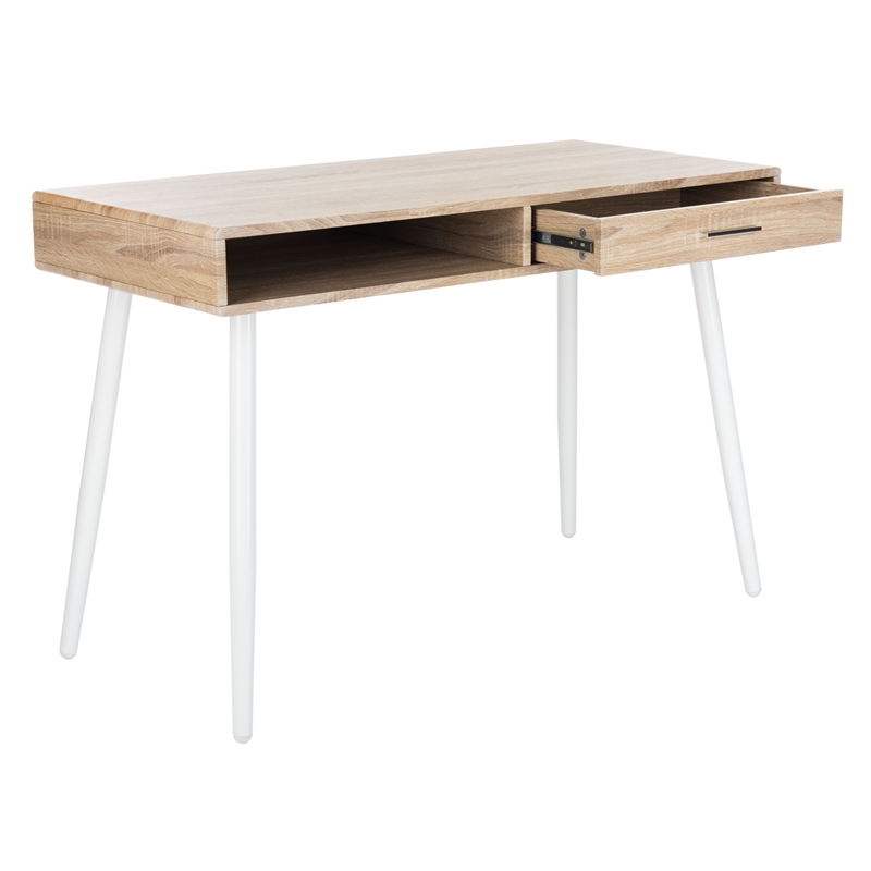 Safavieh Jorja 1 Drawer 1 Shelf Wood and Metal Desk in Natural / White
