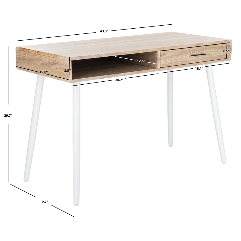 Safavieh Jorja 1 Drawer 1 Shelf Wood and Metal Desk in Natural / White