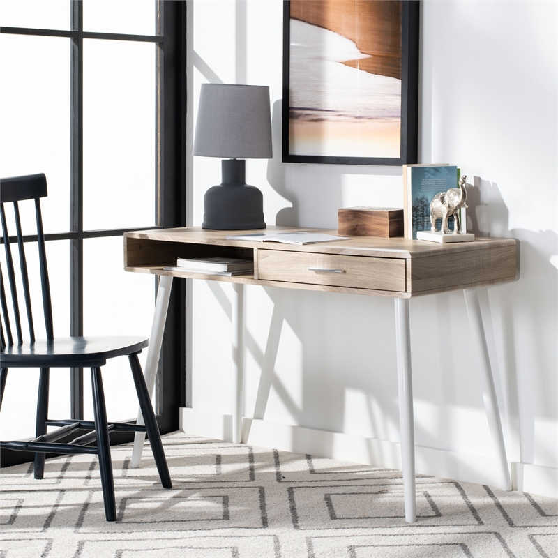 Safavieh Jorja 1 Drawer 1 Shelf Wood and Metal Desk in Natural / White