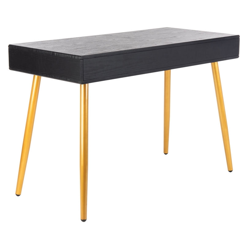 Safavieh Jorja 1 Drawer 1 Shelf Wood and Metal Desk in Black / Gold