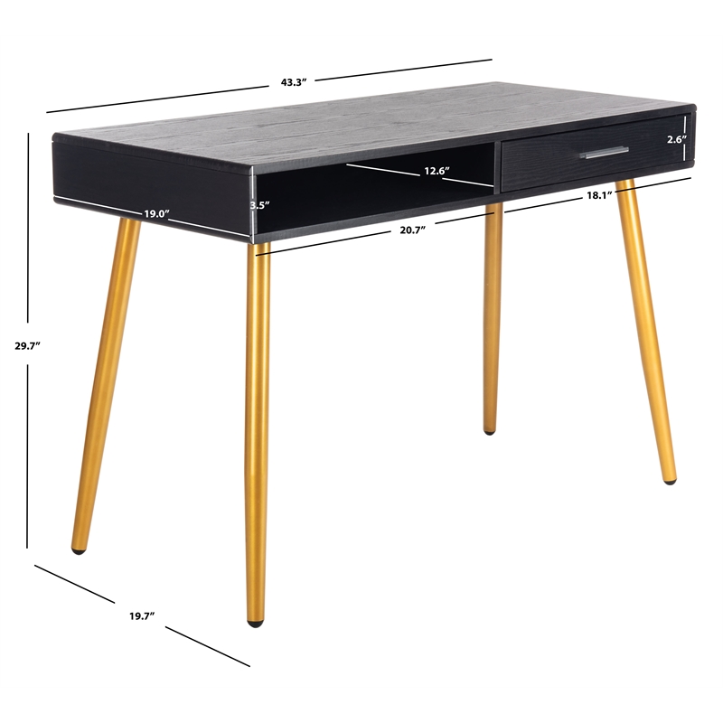 Safavieh Jorja 1 Drawer 1 Shelf Wood and Metal Desk in Black / Gold