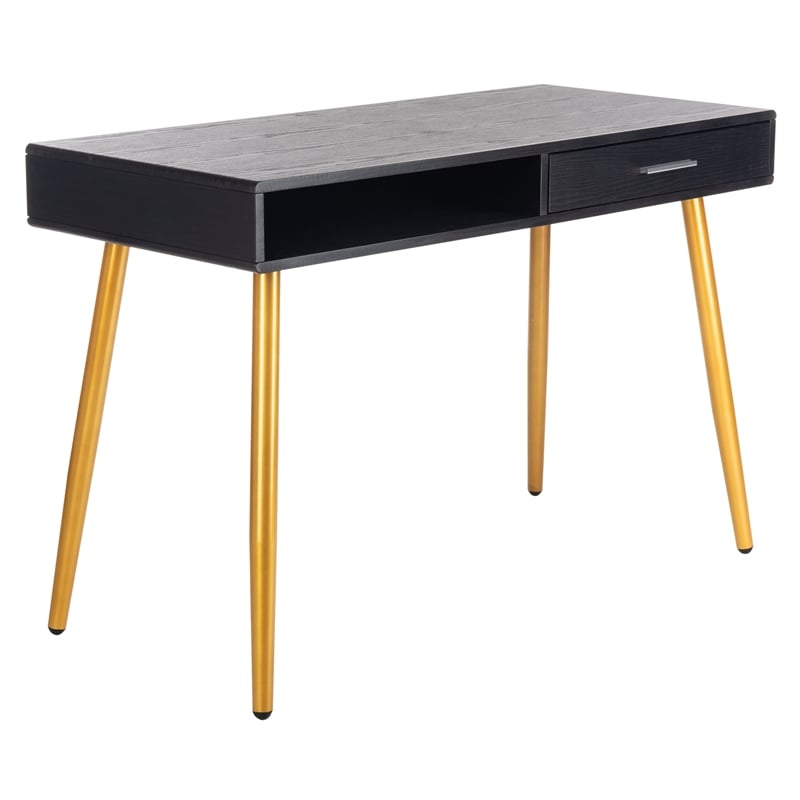 Safavieh Jorja 1 Drawer 1 Shelf Wood and Metal Desk in Black / Gold