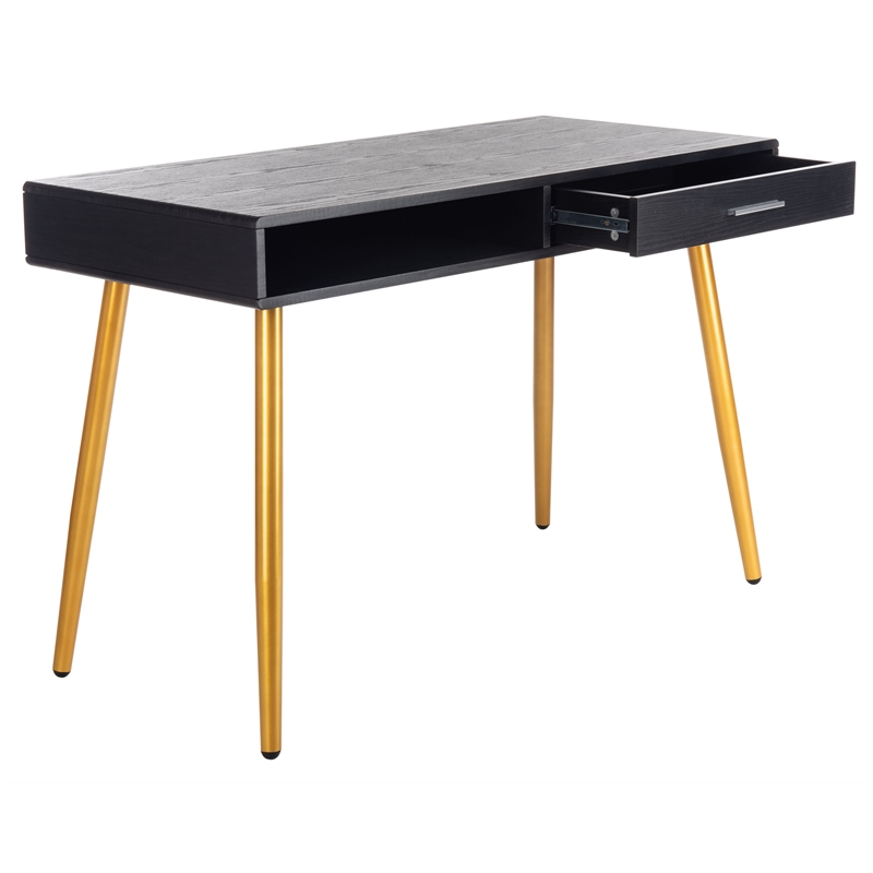 Safavieh Jorja 1 Drawer 1 Shelf Wood and Metal Desk in Black / Gold