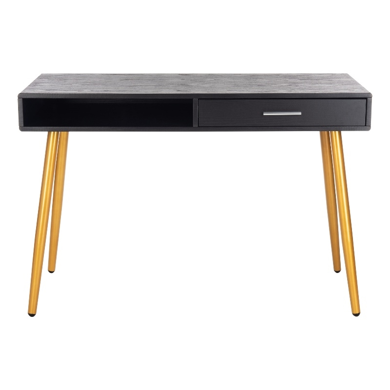 Safavieh Jorja 1 Drawer 1 Shelf Wood and Metal Desk in Black / Gold