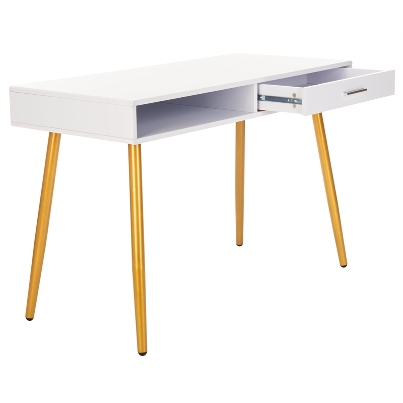 Safavieh Jorja 1 Drawer 1 Shelf Wood and Metal Desk in White / Gold