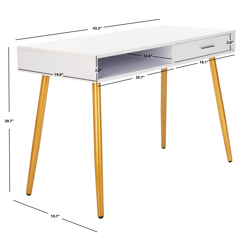 Safavieh Jorja 1 Drawer 1 Shelf Wood and Metal Desk in White / Gold