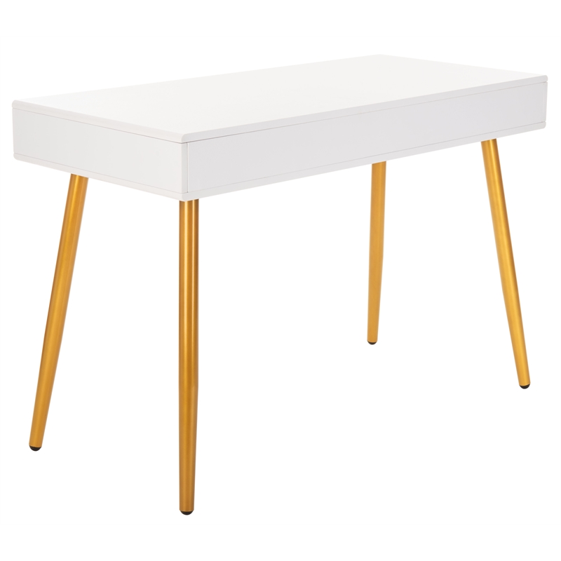Safavieh Jorja 1 Drawer 1 Shelf Wood and Metal Desk in White / Gold