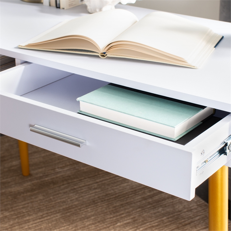 Safavieh Jorja 1 Drawer 1 Shelf Wood and Metal Desk in White / Gold