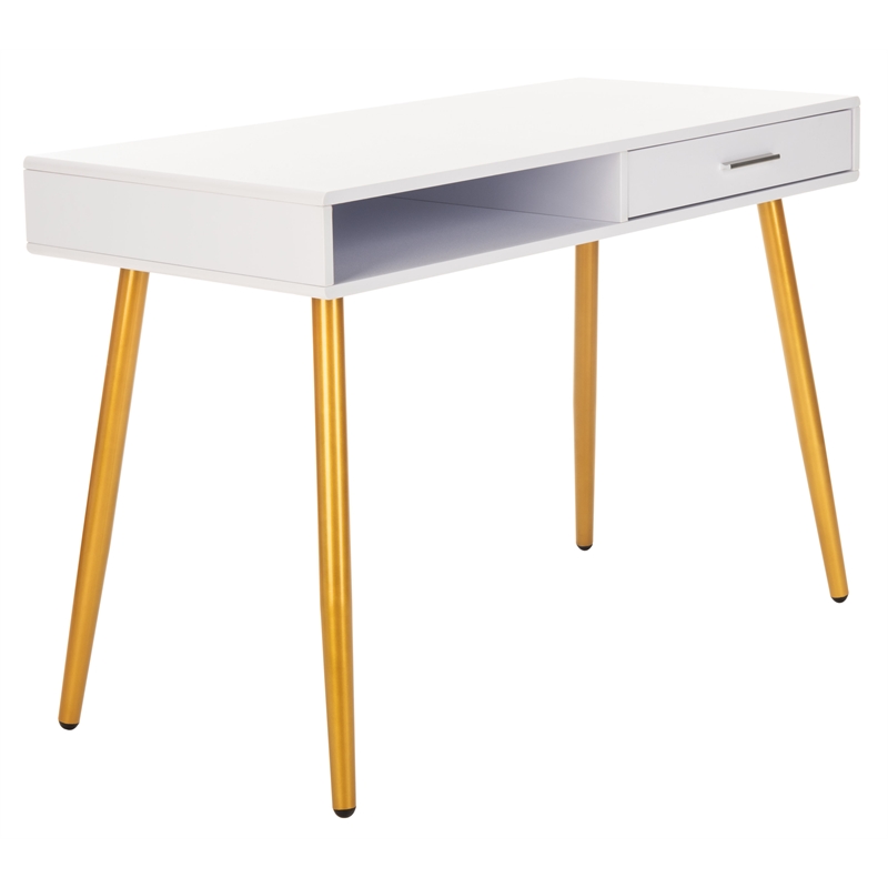 Safavieh Jorja 1 Drawer 1 Shelf Wood and Metal Desk in White / Gold