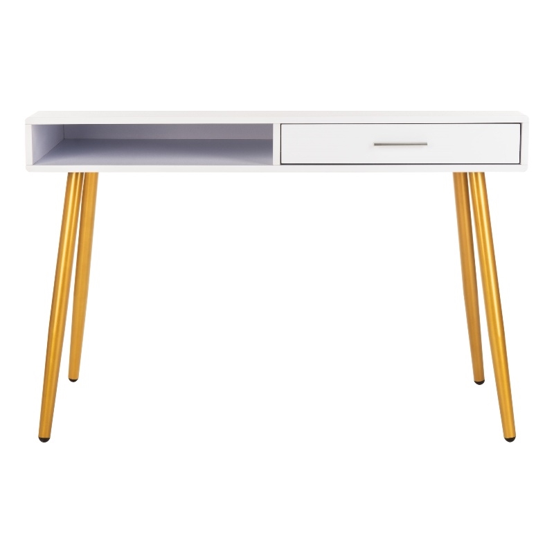 Safavieh Jorja 1 Drawer 1 Shelf Wood and Metal Desk in White / Gold