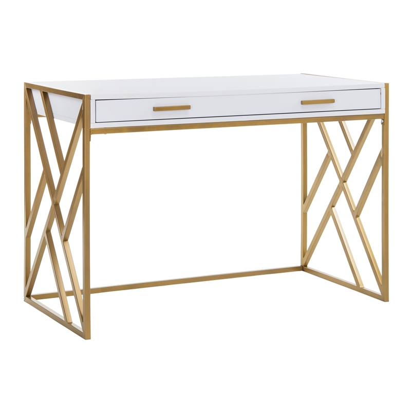 Safavieh Elaine 1 Drawer Wood Desk in White / Gold