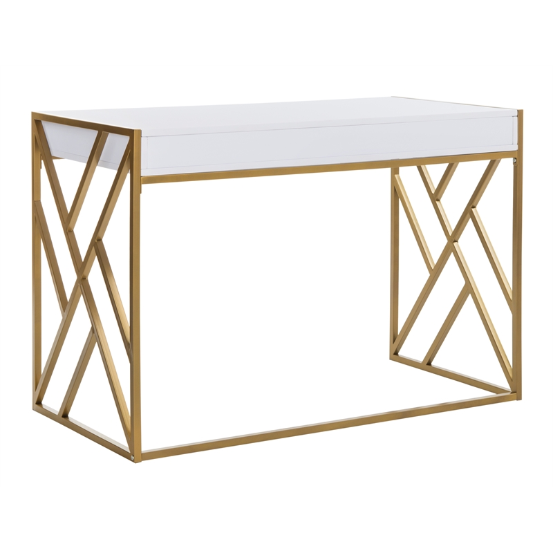 Safavieh Elaine 1 Drawer Wood Desk in White / Gold