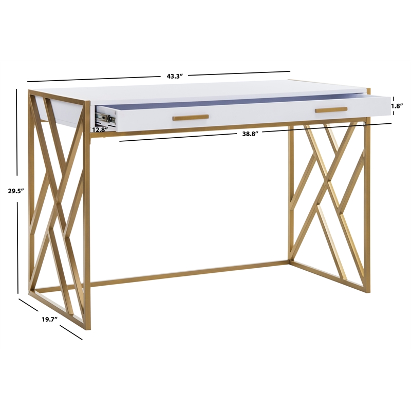 Safavieh Elaine 1 Drawer Wood Desk in White / Gold