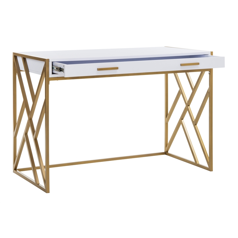 Safavieh Elaine 1 Drawer Wood Desk in White / Gold