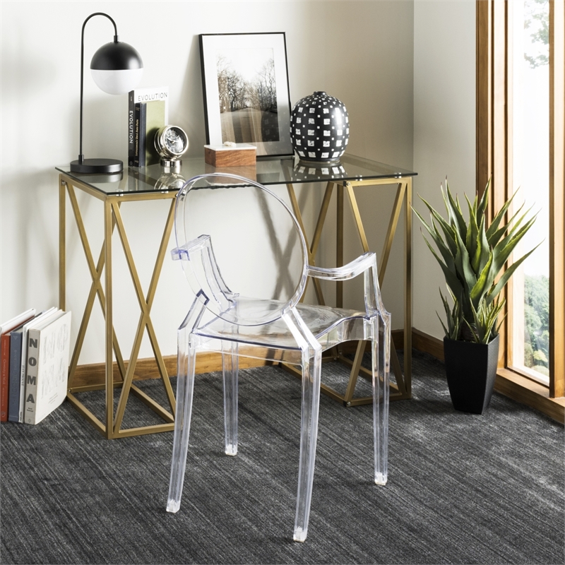 Safavieh Theresa Glass Top and Iron Desk in Clear / Gold