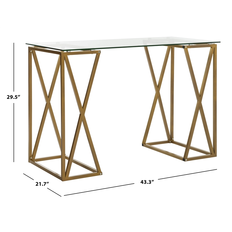 Safavieh Theresa Glass Top and Iron Desk in Clear / Gold