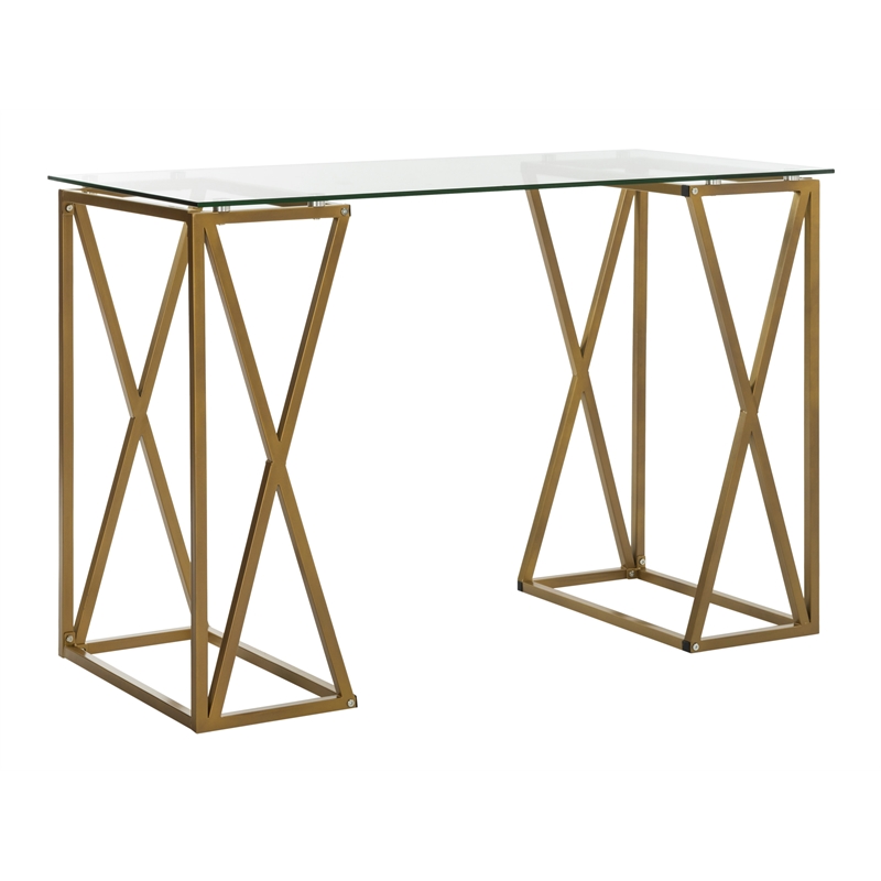 Safavieh Theresa Glass Top and Iron Desk in Clear / Gold
