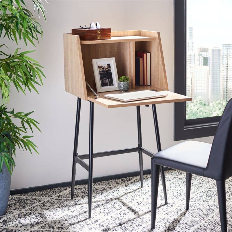 Safavieh Xander Modern Wood and Metal Secretary Desk in Natural / Black