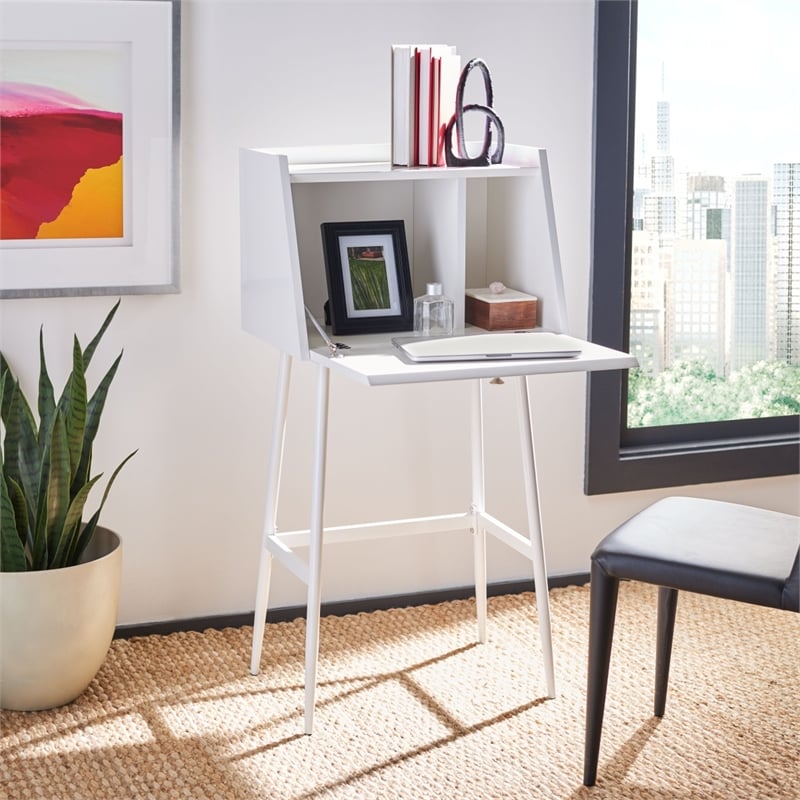 Safavieh Xander Modern Wood and Metal Secretary Desk in White / White