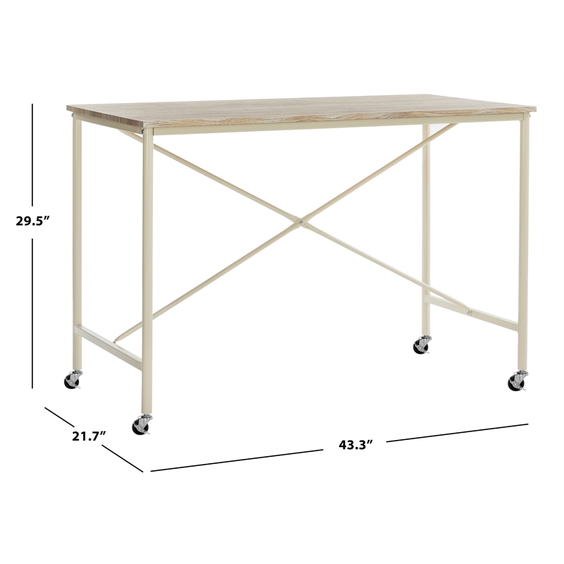 Safavieh Callie Rolling Wood and Metal Desk in Brown / Cream