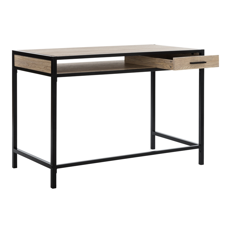 Safavieh Alan 1 Drawer 1 Shelf Wood and Metal Desk  in Brown / Black