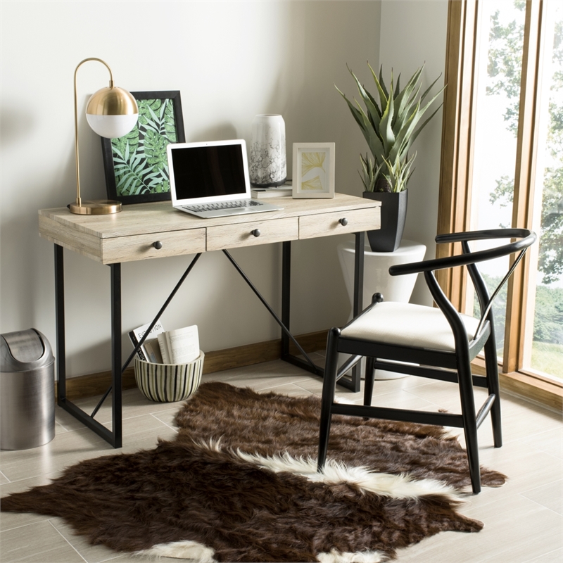 Safavieh Hilton 3 Drawer Wood and Metal Desk in Brown / Black
