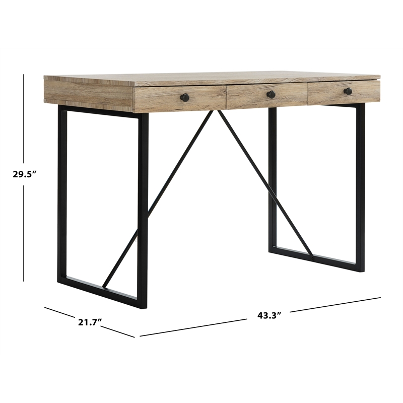 Safavieh Hilton 3 Drawer Wood and Metal Desk in Brown / Black