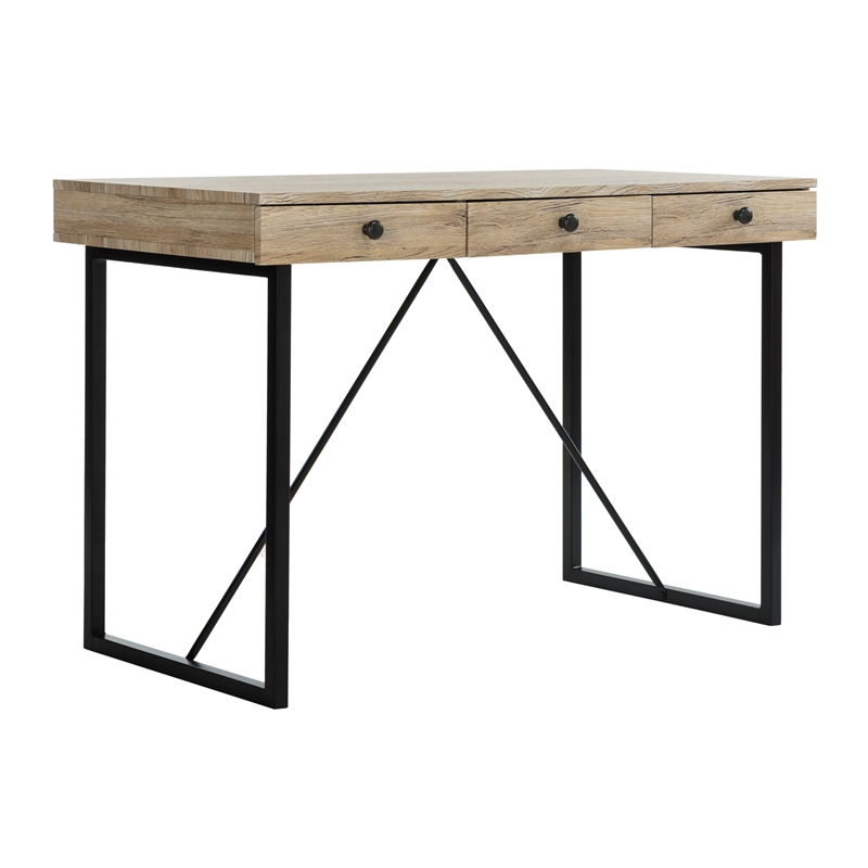 Safavieh Hilton 3 Drawer Wood and Metal Desk in Brown / Black