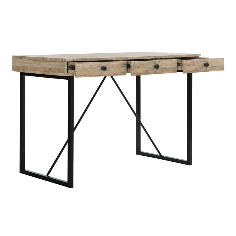 Safavieh Hilton 3 Drawer Wood and Metal Desk in Brown / Black